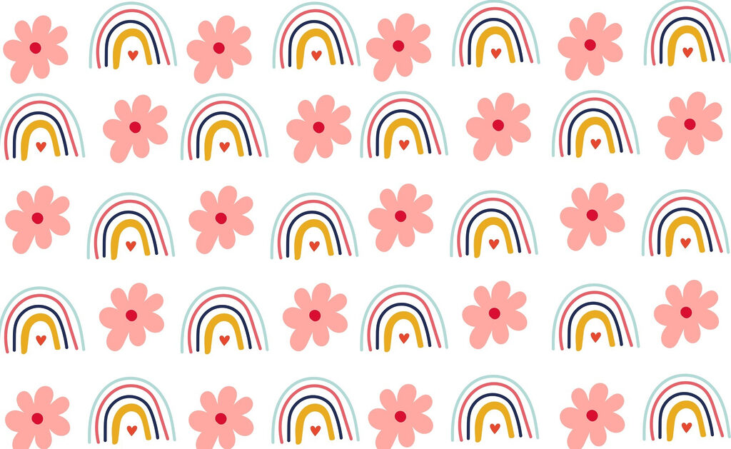 Muster aus Blumen und Regenbögen Muster aus Blumen und Regenbögen