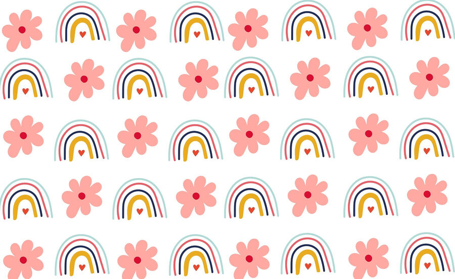 Muster aus Blumen und Regenbögen