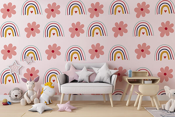 Muster aus Blumen und Regenbögen Muster aus Blumen und Regenbögen