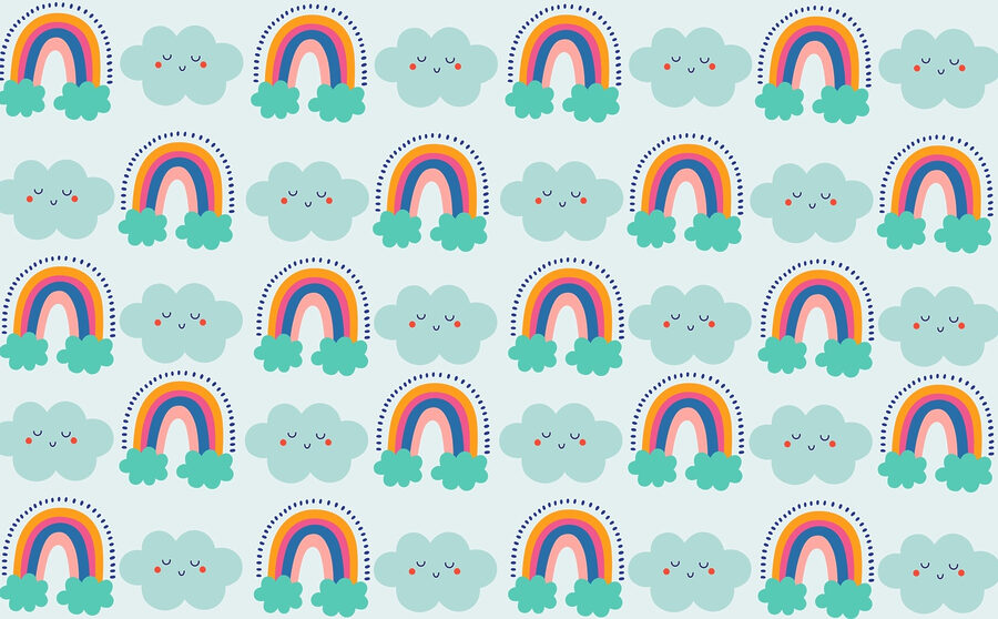 Muster aus Wolken und Regenbögen