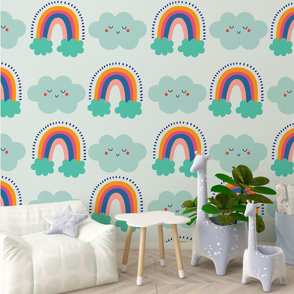Muster aus Wolken und Regenbögen Muster aus Wolken und Regenbögen
