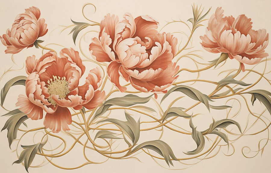 Malerei von Blumen und Reben