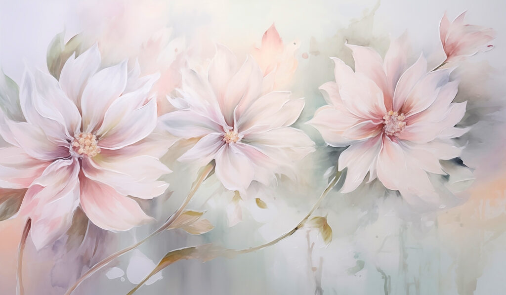 Malerei von Blumen auf einer weißen Fläche Malerei von Blumen auf einer weißen Fläche