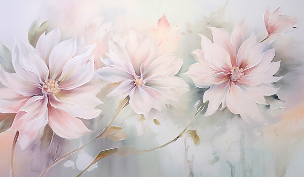 Malerei von Blumen auf einer weißen Fläche Malerei von Blumen auf einer weißen Fläche