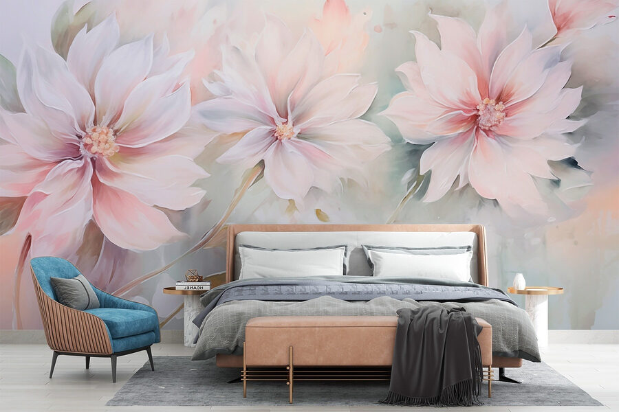 Malerei von Blumen auf einer weißen Fläche