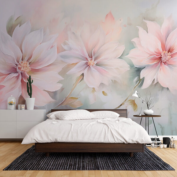 Malerei von Blumen auf einer weißen Fläche Malerei von Blumen auf einer weißen Fläche