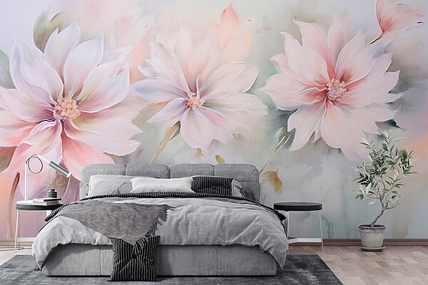 Malerei von Blumen auf einer weißen Fläche Malerei von Blumen auf einer weißen Fläche
