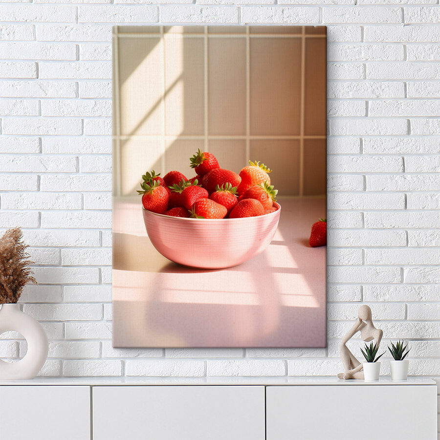 Schale mit Erdbeeren auf einer Theke Schale mit Erdbeeren auf einer Theke