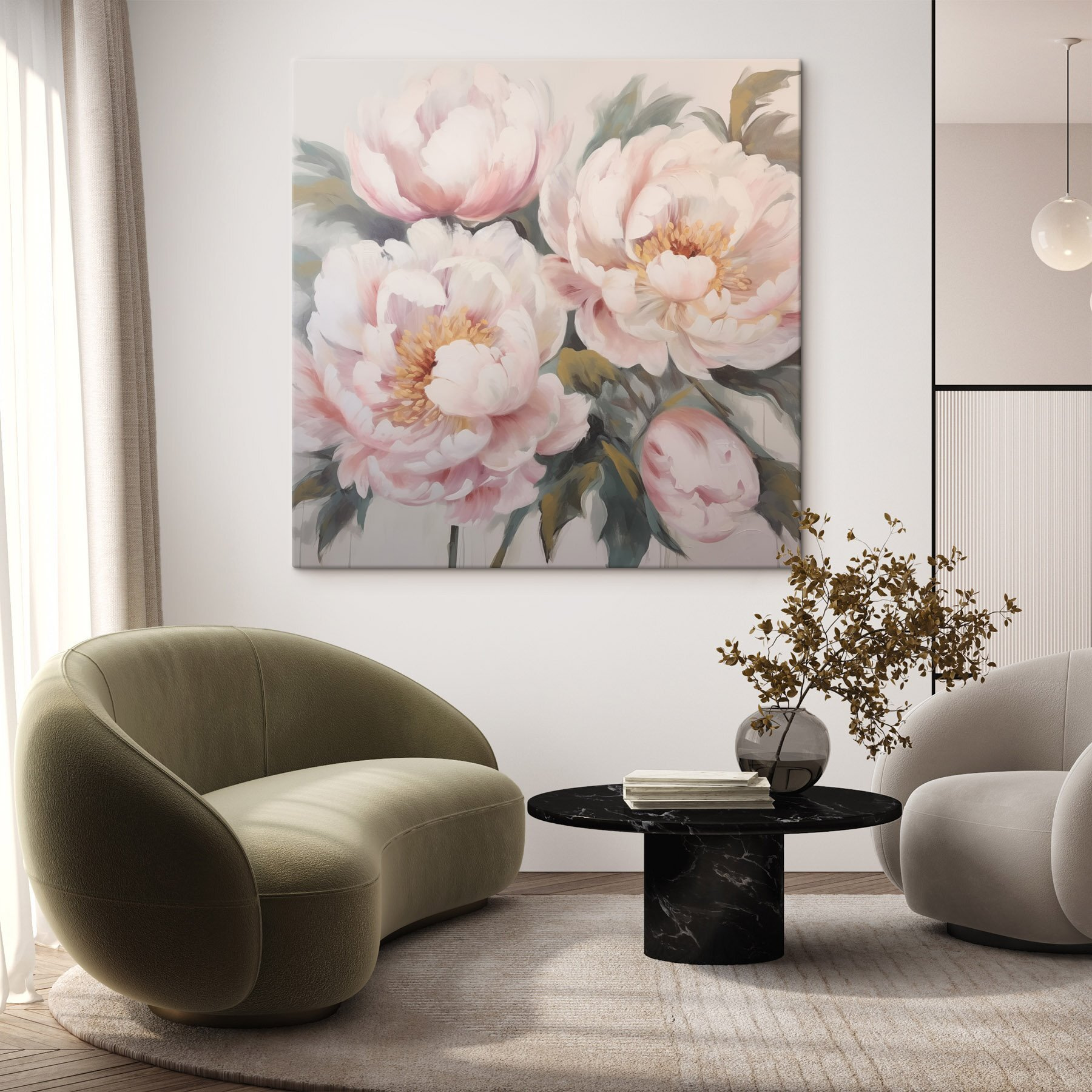 Painting of flowers on a white surface