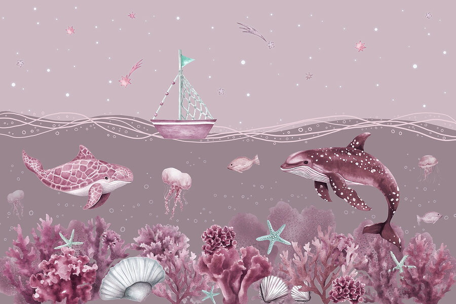 Meeresleben mit einem Boot und Fischen