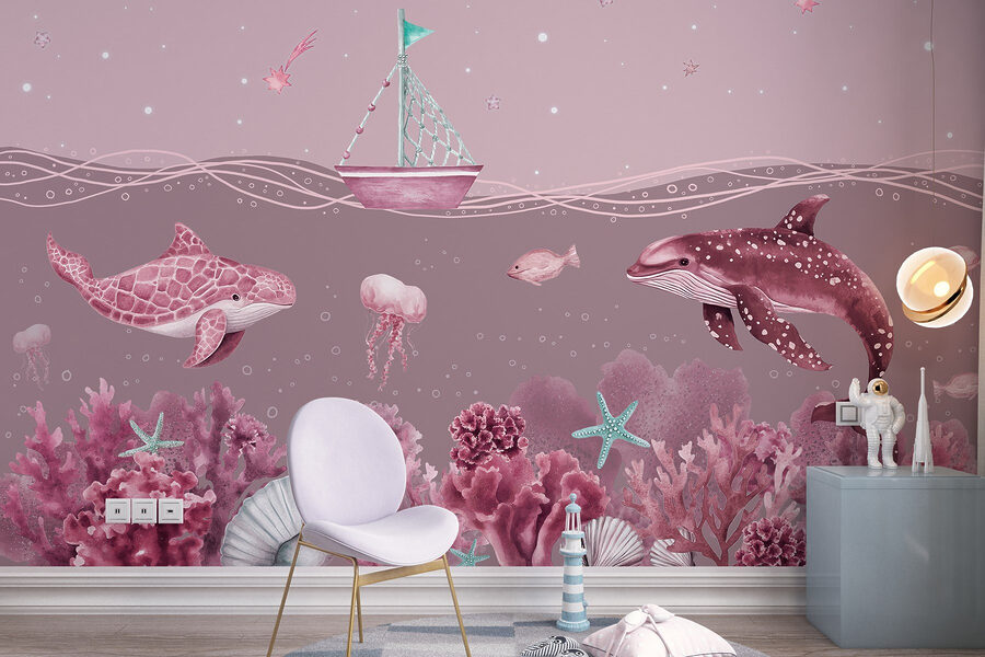 Meeresleben mit einem Boot und Fischen
