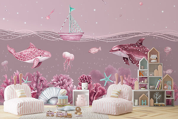 Meeresleben mit einem Boot und Fischen Meeresleben mit einem Boot und Fischen