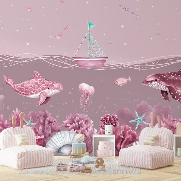 Meeresleben mit einem Boot und Fischen Meeresleben mit einem Boot und Fischen