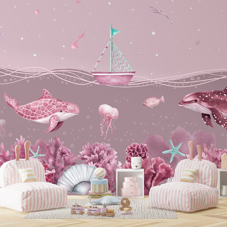 Meeresleben mit einem Boot und Fischen