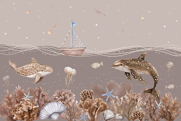 Meeresleben mit einem Boot und Fischen Meeresleben mit einem Boot und Fischen