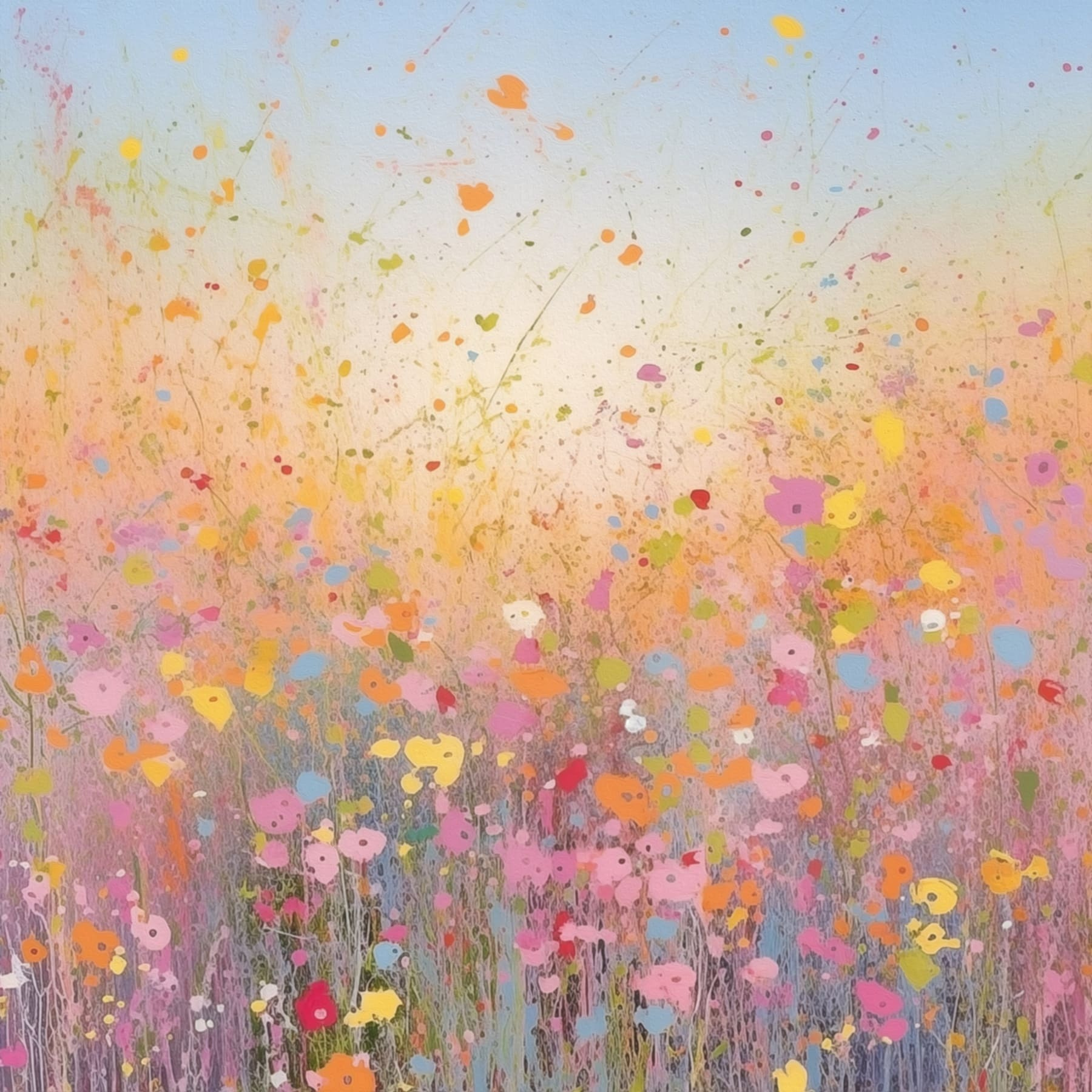 Painting of flowers in a field