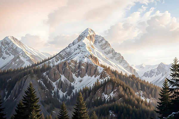 Verschneiter Berg mit Bäumen Verschneiter Berg mit Bäumen