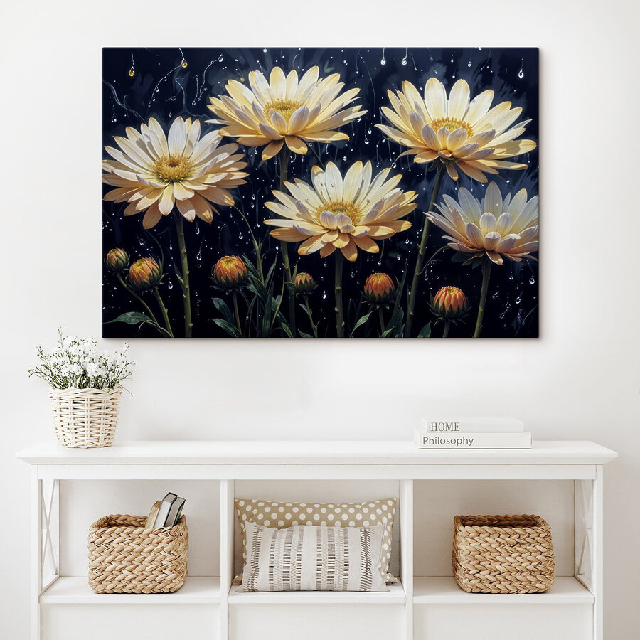 Gruppe von Blumen mit Wassertropfen
