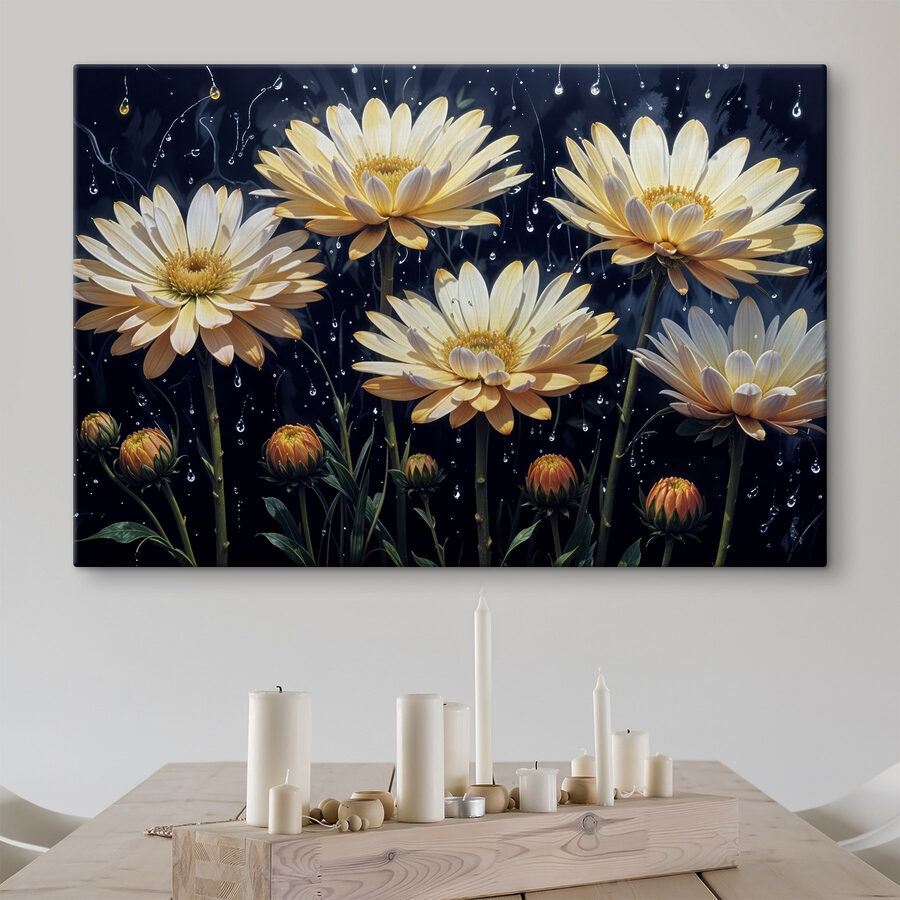 Gruppe von Blumen mit Wassertropfen