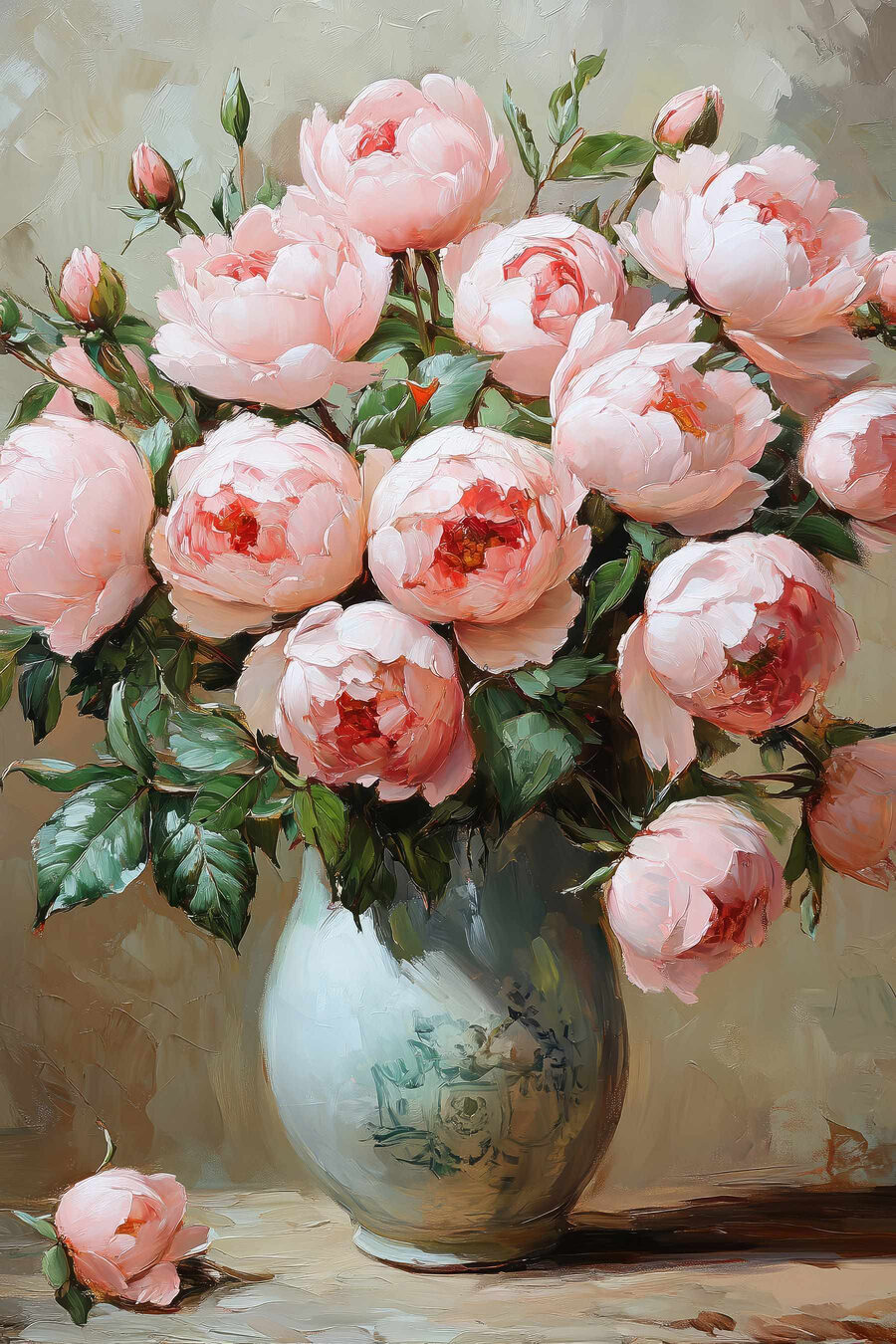 Painting of pink flowers in a vase Painting of pink flowers in a vase