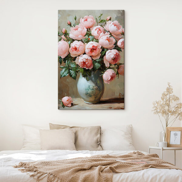 Painting of pink flowers in a vase Painting of pink flowers in a vase