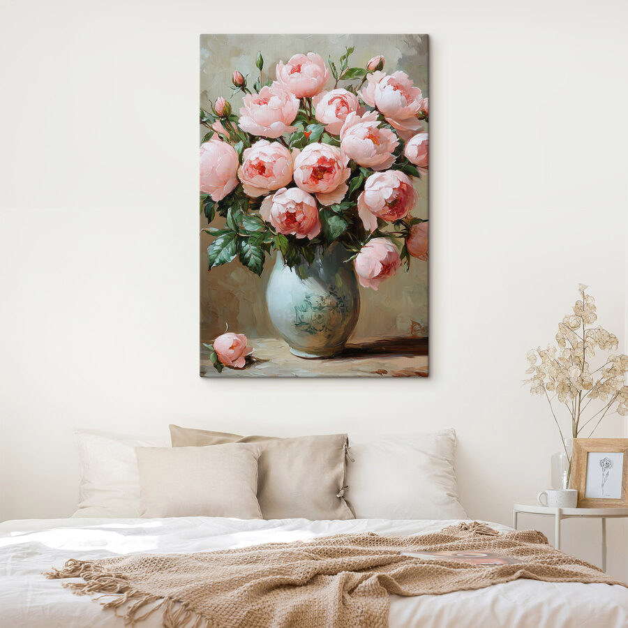 Painting of pink flowers in a vase Painting of pink flowers in a vase
