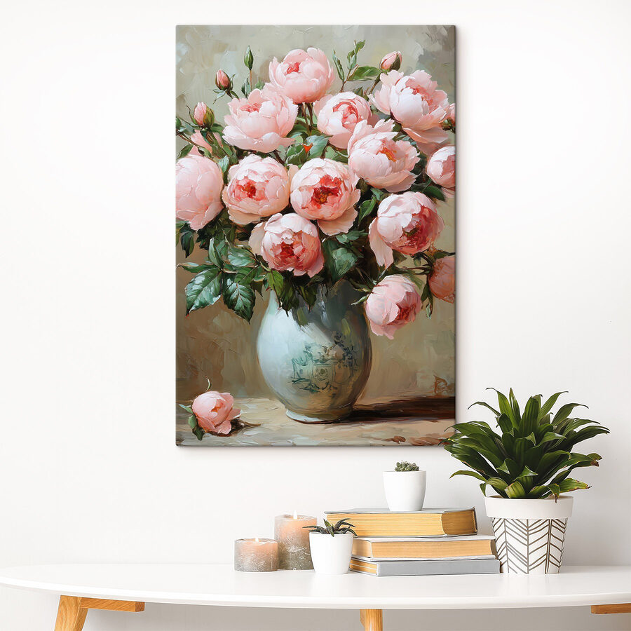 Painting of pink flowers in a vase Painting of pink flowers in a vase