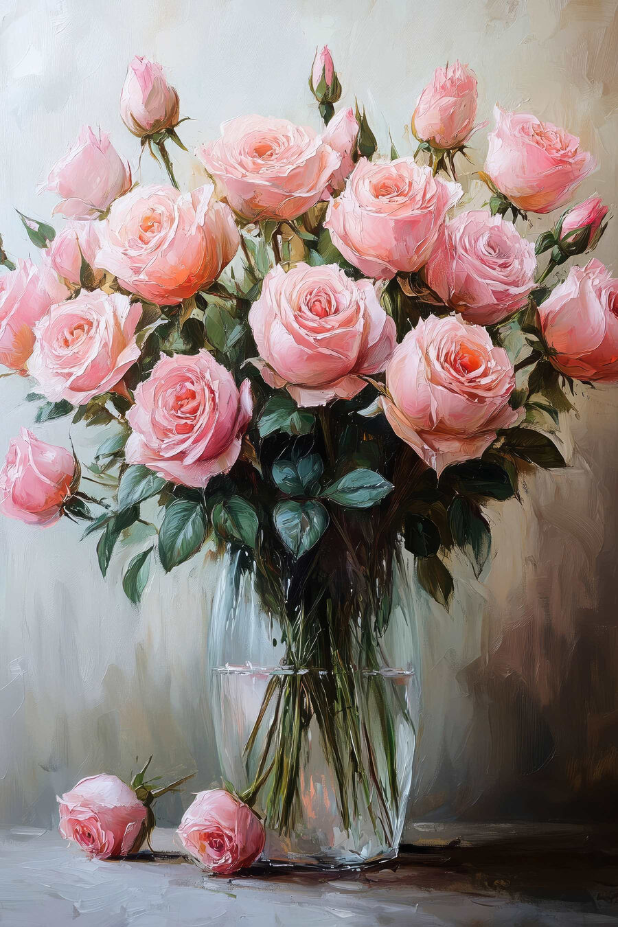 Gemälde von rosa Rosen in einer Vase Gemälde von rosa Rosen in einer Vase