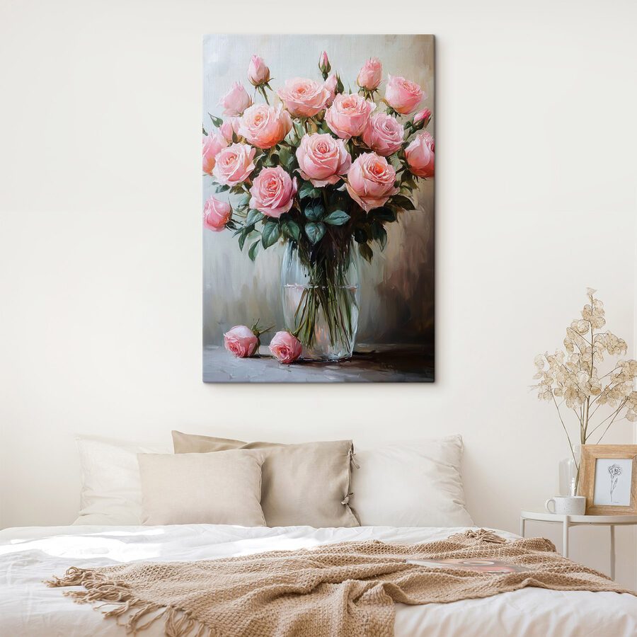 Gemälde von rosa Rosen in einer Vase Gemälde von rosa Rosen in einer Vase