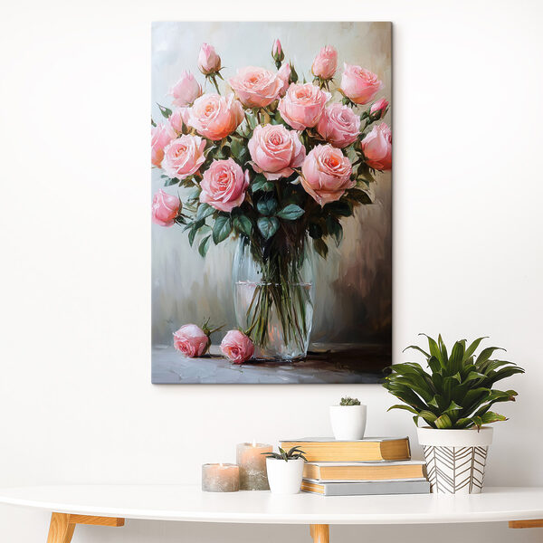 Gemälde von rosa Rosen in einer Vase Gemälde von rosa Rosen in einer Vase