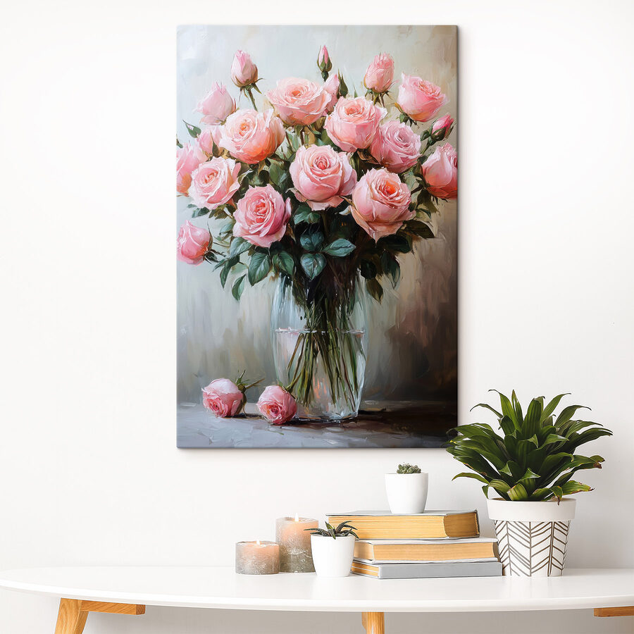 Gemälde von rosa Rosen in einer Vase Gemälde von rosa Rosen in einer Vase