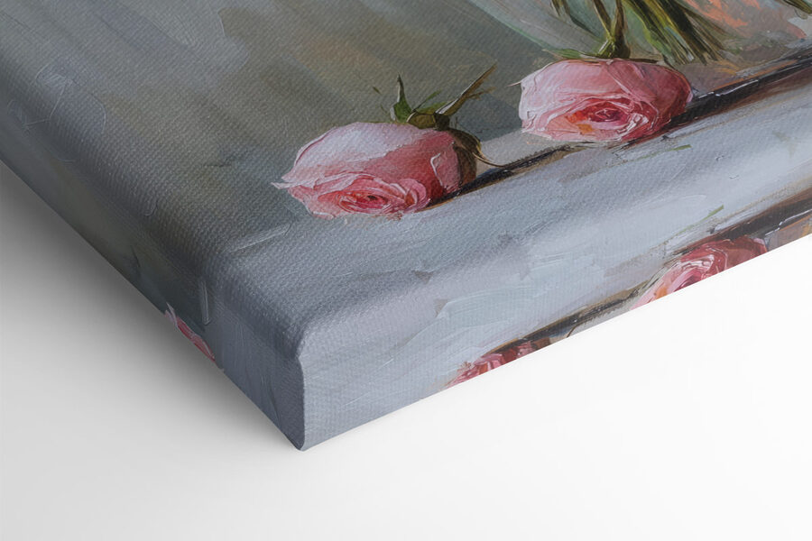 Gemälde von rosa Rosen in einer Vase Gemälde von rosa Rosen in einer Vase