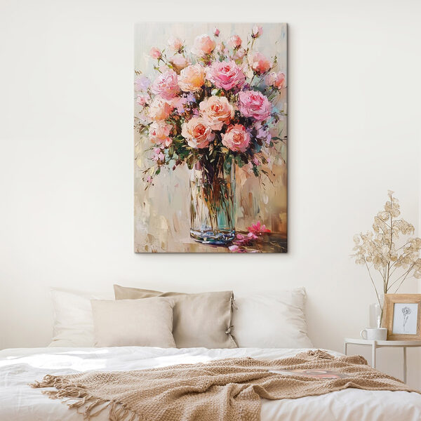 Wandbilder Gemälde eines Blumenstraußes aus rosa Rosen Wandbilder Gemälde eines Blumenstraußes aus rosa Rosen