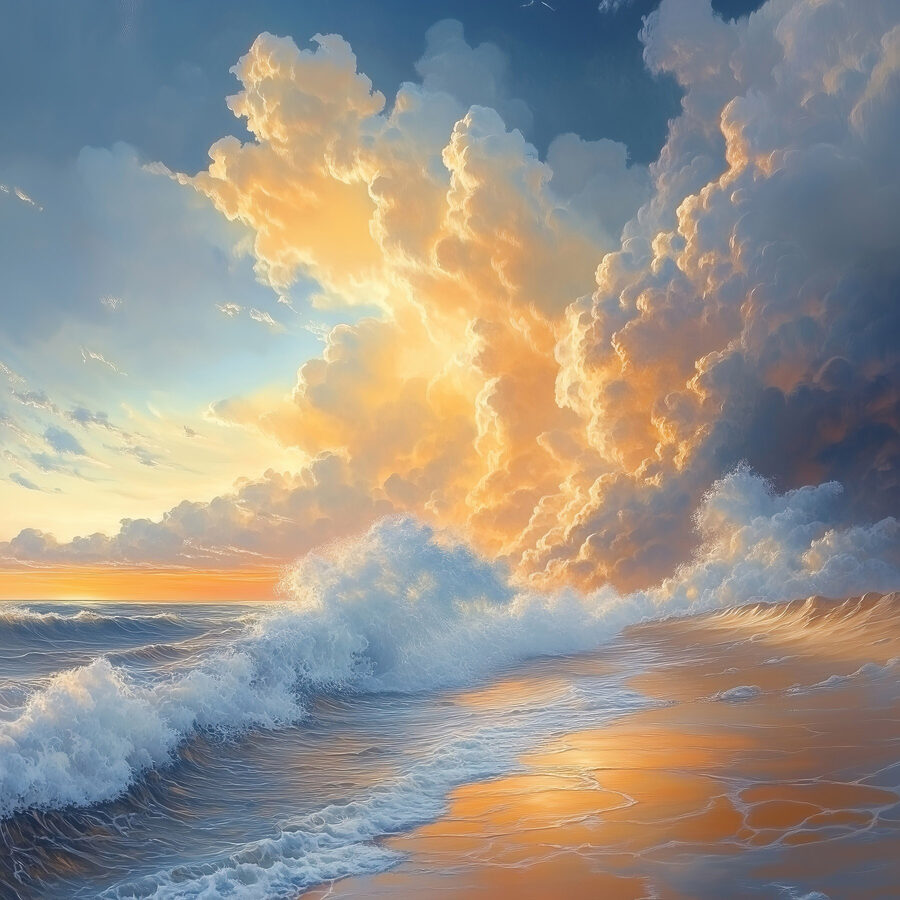 Die Wellen brechen am Strand