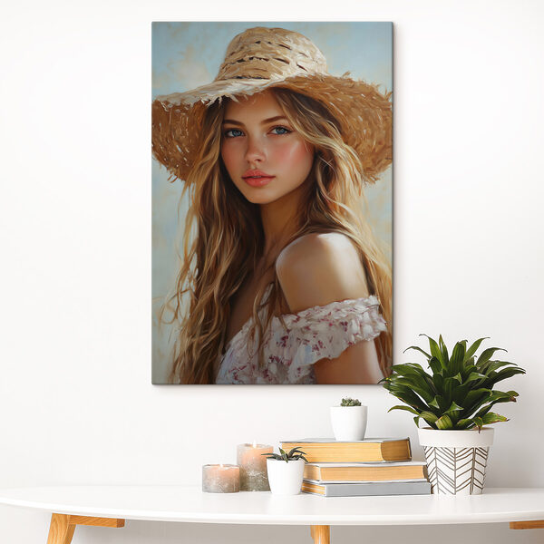 Woman wearing a straw hat Woman wearing a straw hat