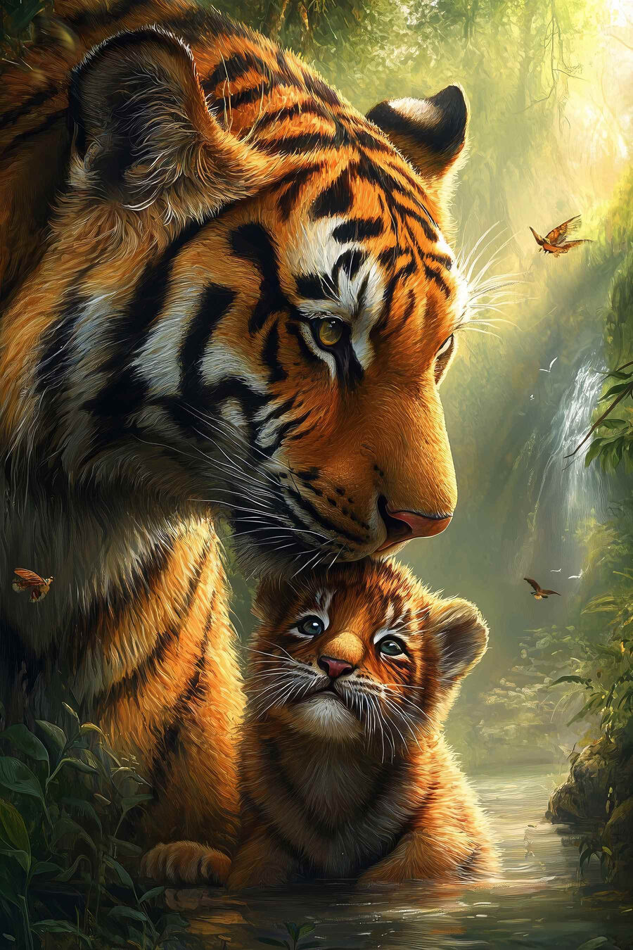 Tiger und ein Jungtier im Dschungel