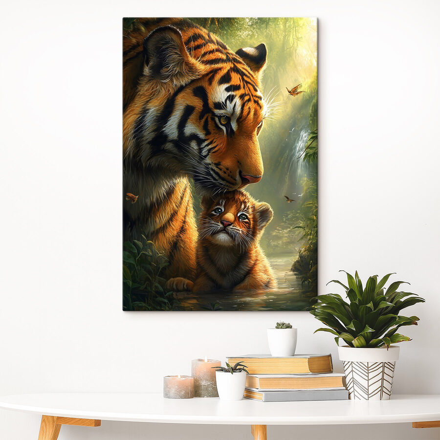 Tiger und ein Jungtier im Dschungel