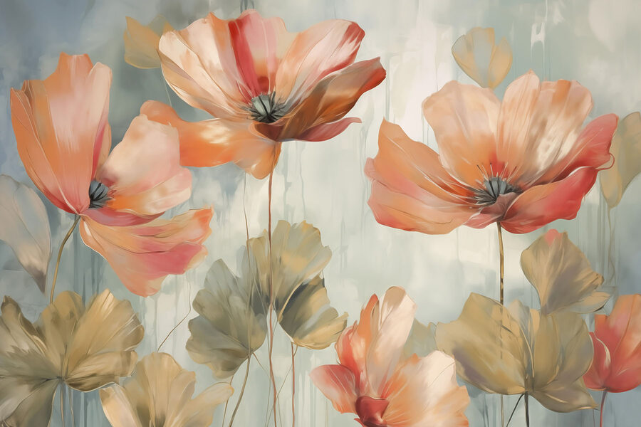 Gemälde mit Blumen an einer Wand