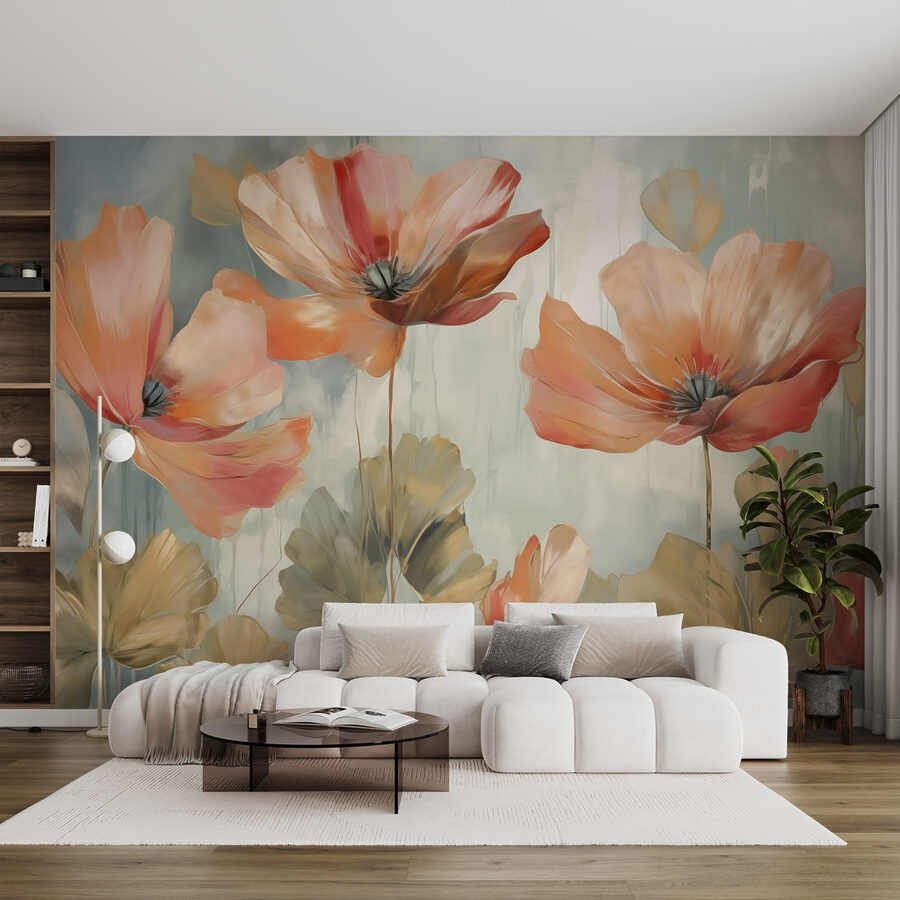 Gemälde mit Blumen an einer Wand