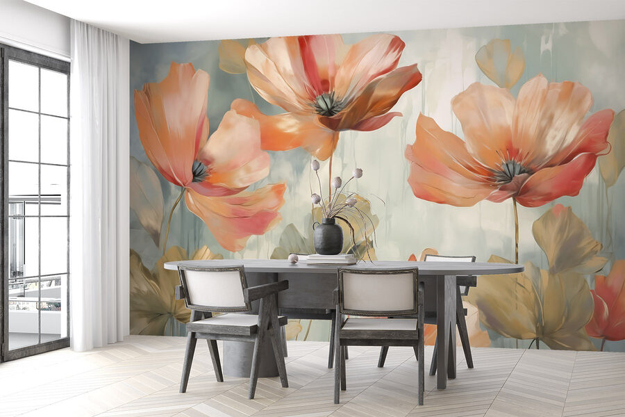 Gemälde mit Blumen an einer Wand
