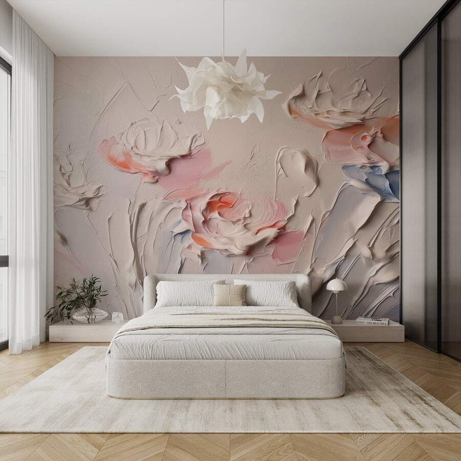 Malerei von Blumen mit weißer und rosa Farbe