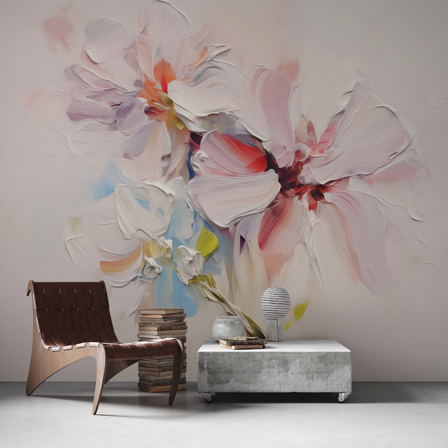 Malerei von Blumen auf einer weißen Fläche