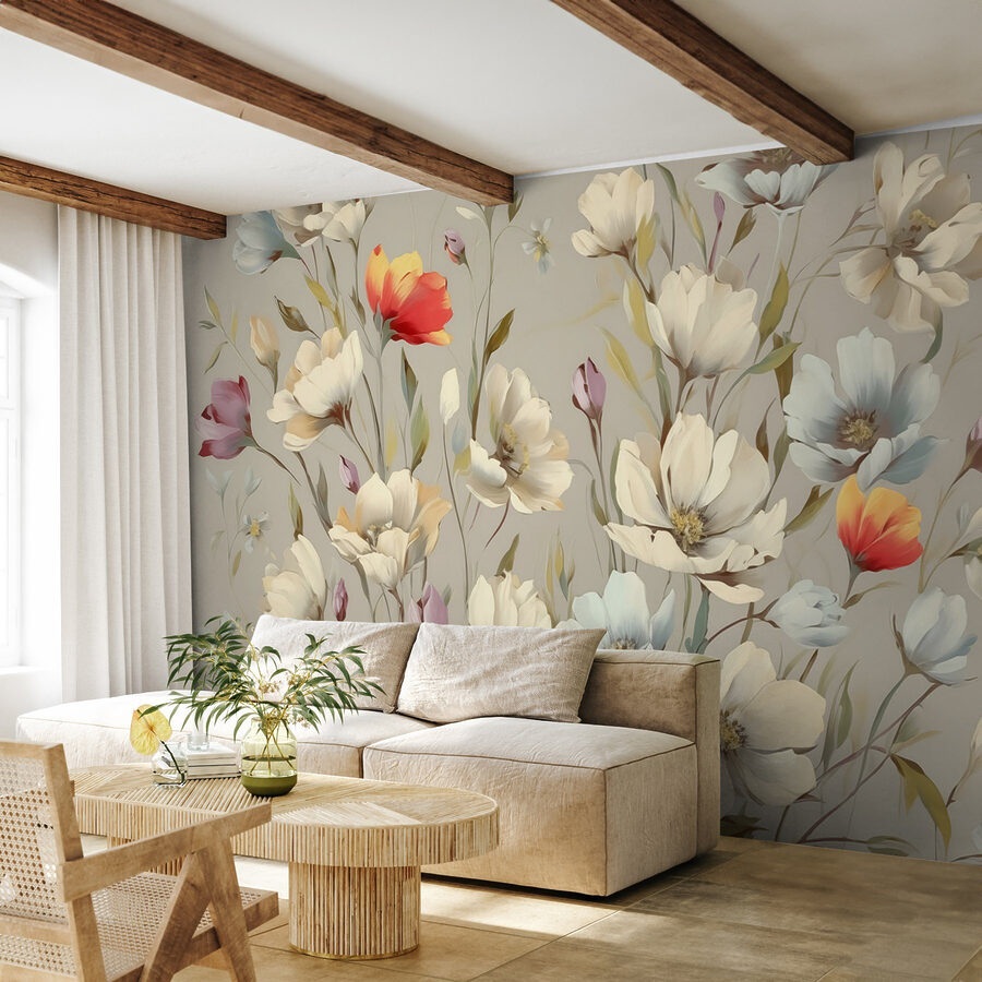 Lebendige Blüten in sanften Pastelltönen