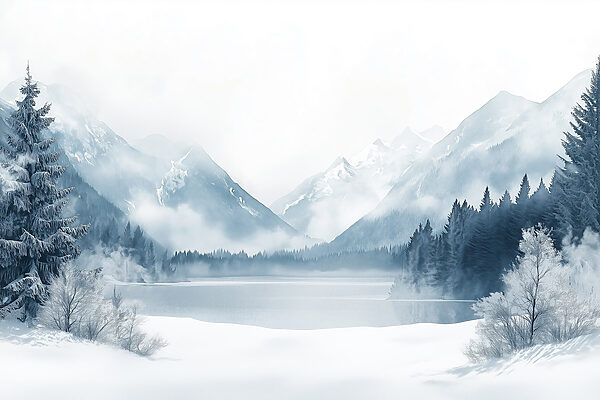 See umgeben von Schnee und Bergen See umgeben von Schnee und Bergen
