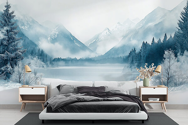 See umgeben von Schnee und Bergen See umgeben von Schnee und Bergen