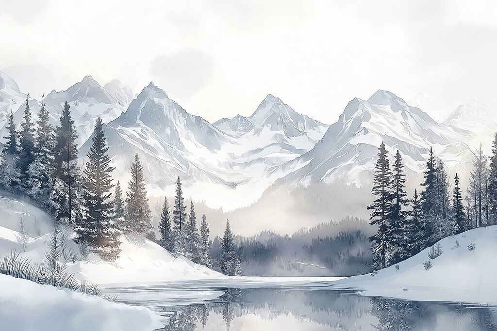 Lake surrounded by snow and mountains Lake surrounded by snow and mountains