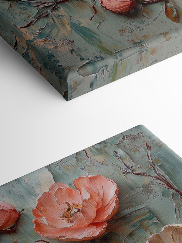 Malerei von Blumen auf einer blauen Fläche Malerei von Blumen auf einer blauen Fläche
