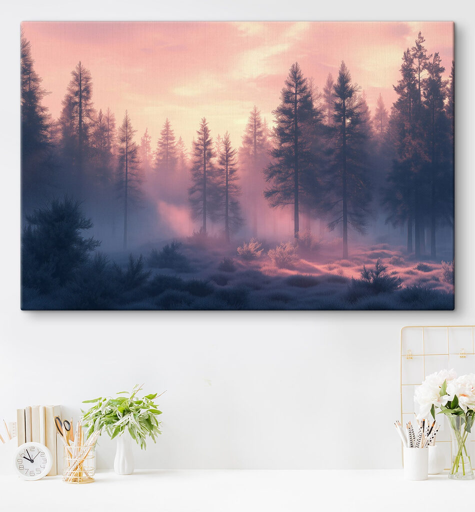 Foggy forest with trees Foggy forest with trees