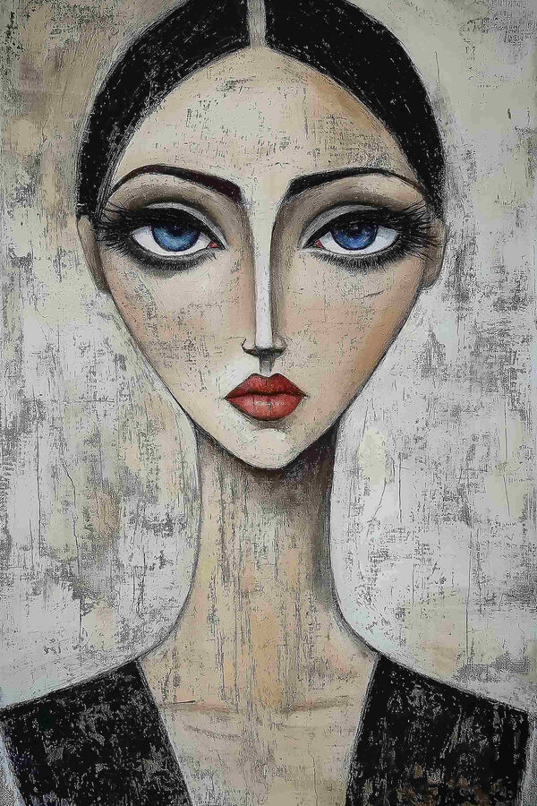 Painting of a woman with blue eyes