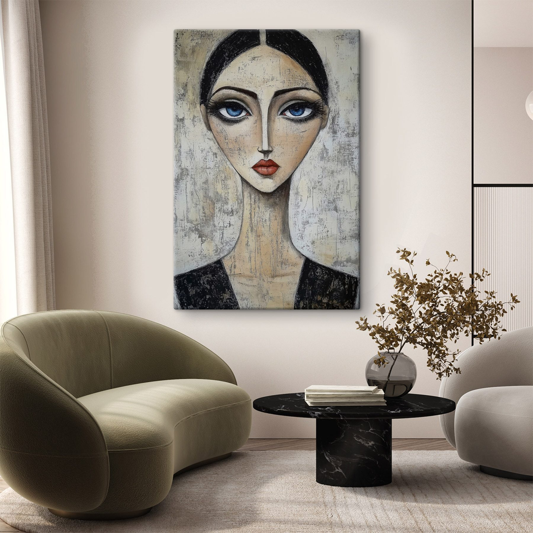 Painting of a woman with blue eyes